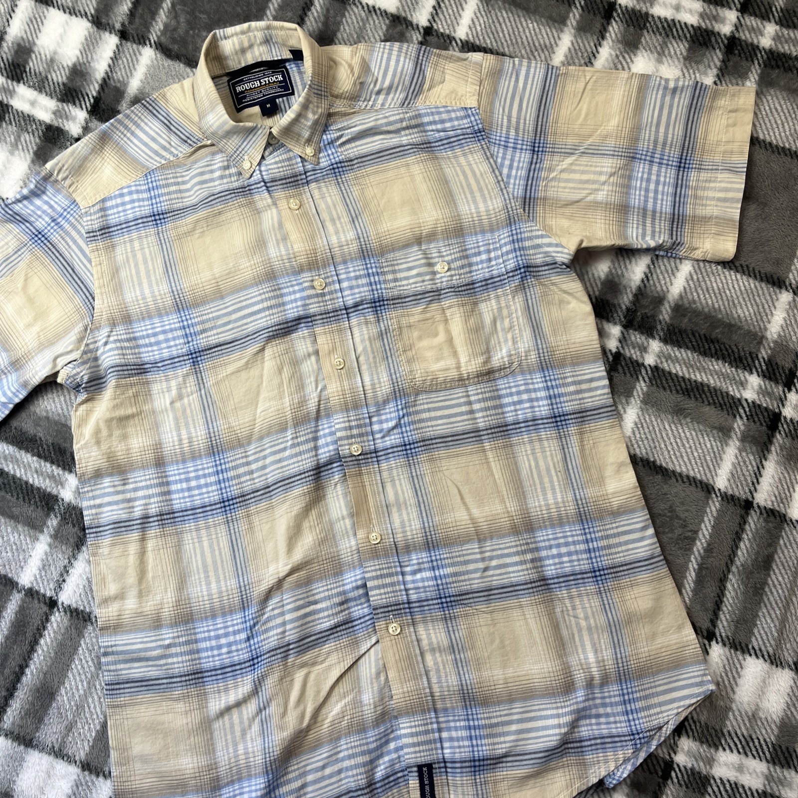 Panhandle Slim Rough Stock Button Down Shirt Mens Blue Green Medium Short Sleeve
